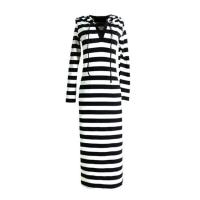 Suéter De Pecho Abierto Para Mujer Con Capucha Estampado De Rayas Manga Larga Vestido Casual De Otoño Longitud Media Pierna Suéter De Poliéster - details 4