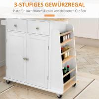 Carro de Madera Auxiliar con Ruedas Carrito de Servicio con 2 Cajones de Regulable y Barra para Colgar 89x45x89,5 cm Blanco - details 1