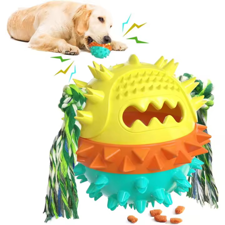 Juguetes masticables para perros grandes aburridos, pelotas de juguete para la dentición de cachorros, chirridos indestructibles, juguetes interactivos duraderos que rebotan y dispensan comida - 1