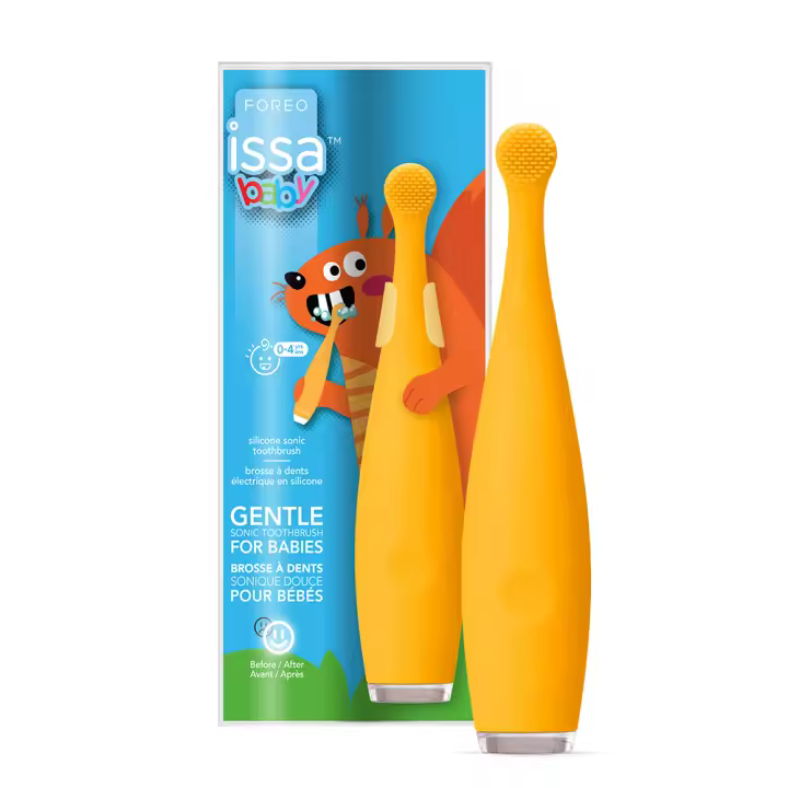 FOREO ISSA baby Cepillo de dientes eléctrico de silicona para bebés y niños pequeños de 0 a 4 años, cabezal de silicona, primer cuidado bucal, 480 días de uso por cada carga USB, garantía de 2 años - 1
