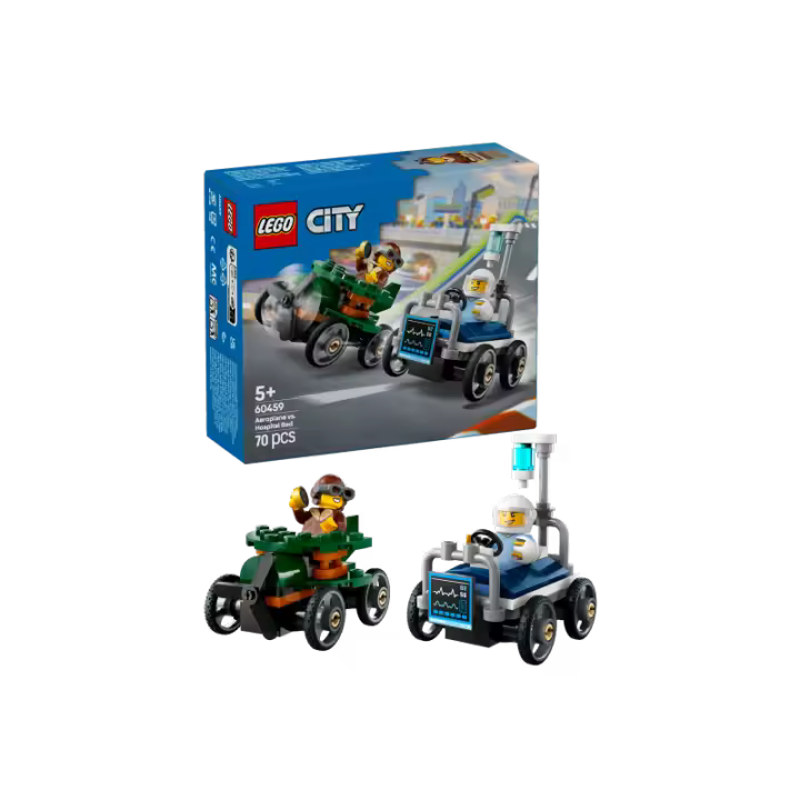 LEGO City 60459 Pack de Coches de Carreras: Avión vs. Cama de Hospital contiene 70 piezas - edad 5+ años 25L60459 - 1