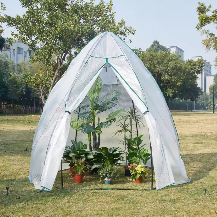 Invernadero de lámina exterior Hunze con cremallera acero y cubierta PE 200xØ240cm - Blanco [en.casa] - 1