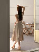 Vestido A-line Elegante Para Mujer REALEFT Sin Mangas Cuello Cuadrado Casual Largo De Verano Con Cinturones Polyester - details 7