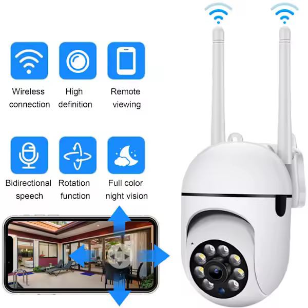 Cámara de Vigilancia al Aire Libre inalámbrica de PTZ WiFi, 1080P impermeable La Cámara IP inalámbrica de 360 °, Visión Nocturna del color, Bidireccional Audio - 1
