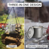 Set De Utensilios De Cocina De Titanio Lixada 750ml Olla 350ml Taza Con Tapa Mango Plegable Cuchara Plegable Para Camping - details 11