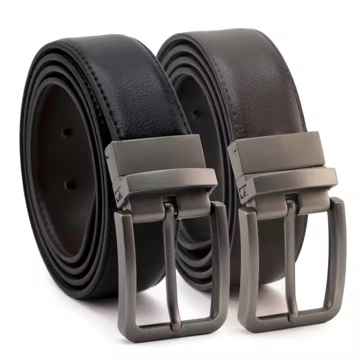 CINTURONTOP Cinturón Liso Reversible de Cuero Genuino 3,5cm Ancho - Negro y Marrón - 110cm - 1