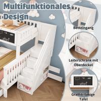 Litera Infantil Doble Función - Cama Superior 90x200 + Cuna Multifunctional 140x200 (Convertible en Estudio) with Pizarra, Cajones de Estira y Diseño Blanco Moderno - Sin Colchón - details 1