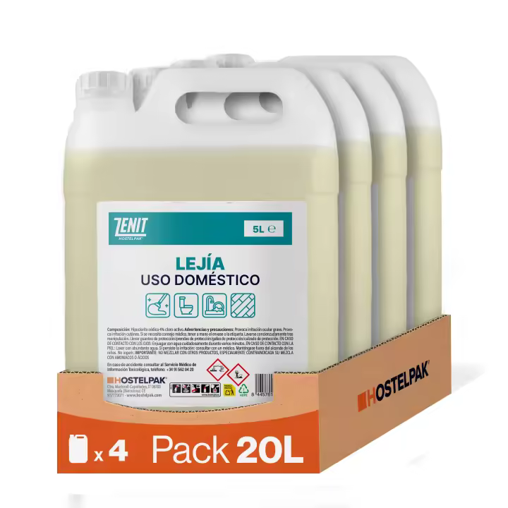 Hostelpak | Lejía Doméstica con 4% de Cloro Activo | Solución de Limpieza Multiusos para Hogar | Uso doméstico - 1