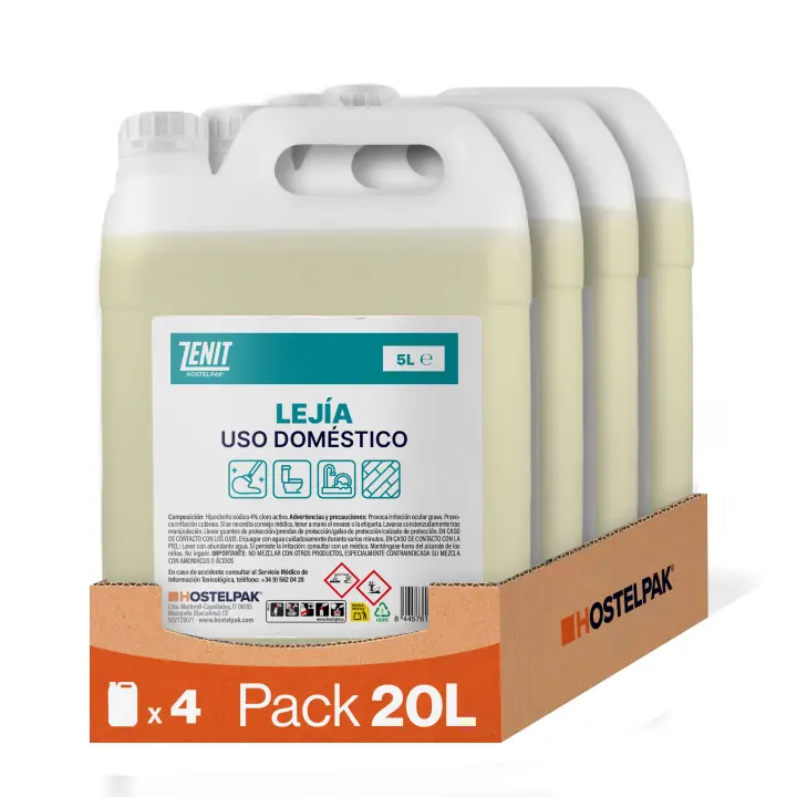 Hostelpak | Lejía Doméstica con 4% de Cloro Activo | Solución de Limpieza Multiusos para Hogar | Uso doméstico - 1
