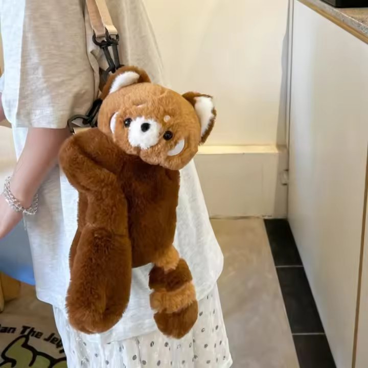 Mochila De Peluche Roja Panda Estilo Acostado Personalizable Muñeca Suave Bandolera Para Mujer Regalo De Cumpleaños Estilo Lindo Y Suave - 1
