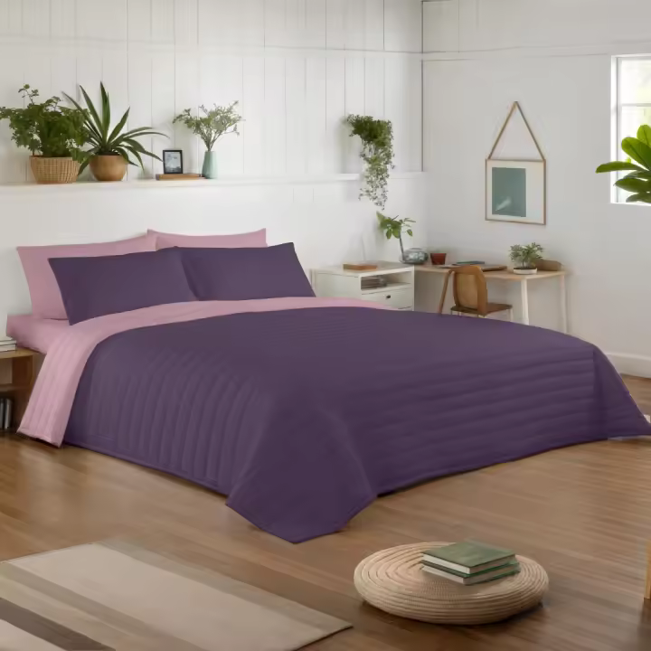 NATURALS - Colcha Bouti Reversible Bicolor - Microfibra Extrasuave - Relleno 100 Gramos (Cama 90/105 - 135/150 - 180) - Cubrecama Acolchado a Líneas - Ideal Primavera y Verano - Fabricado en España - 1