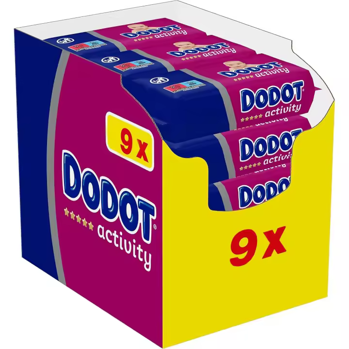 Dodot Toallitas Activity para Bebé 486 toallitas ,  9 Paquetes ( 9 x54 ) – Protección Máxima, pH Natural Equilibrado, Textura Extra Suave y Fibras de Origen Vegetal - 1