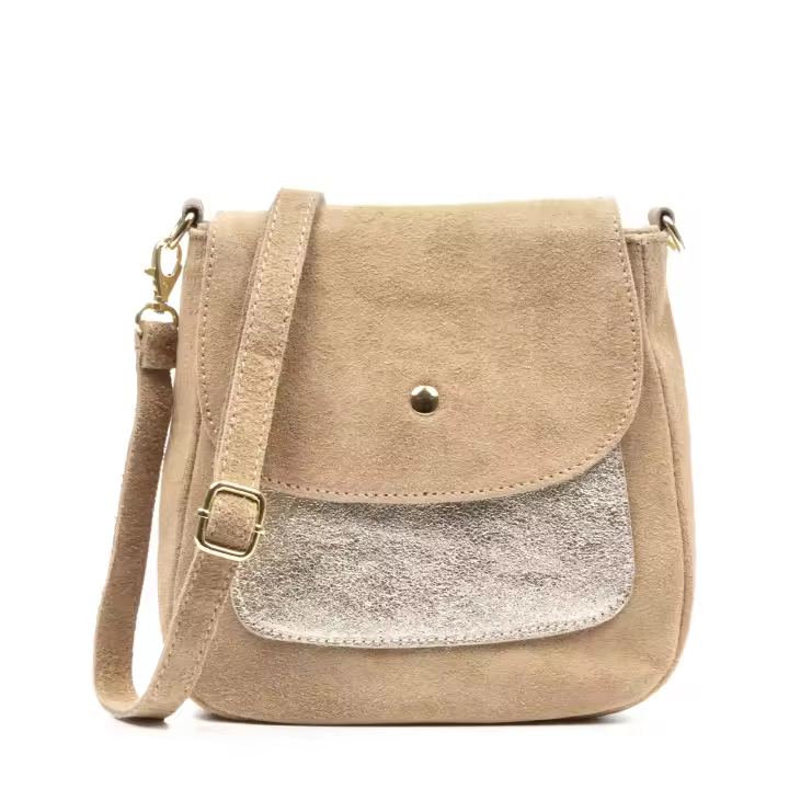 Firenze Artegiani. Altissimo bolso bandolera mujer. Piel auténtica Gamuza combinada con Gamuza Lacada brillante. Made in Italy. Vera Pelle Italiana. - 1