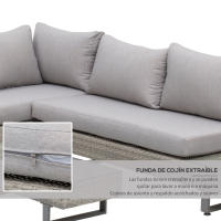 Outsunny Conjunto de Muebles Ratán de 3 Piezas Mesa de Centro Sofá Doble y Sofá de 3 Plazas con Cojines Extraíbles para Jardín Terraza Patio Acero - details 3