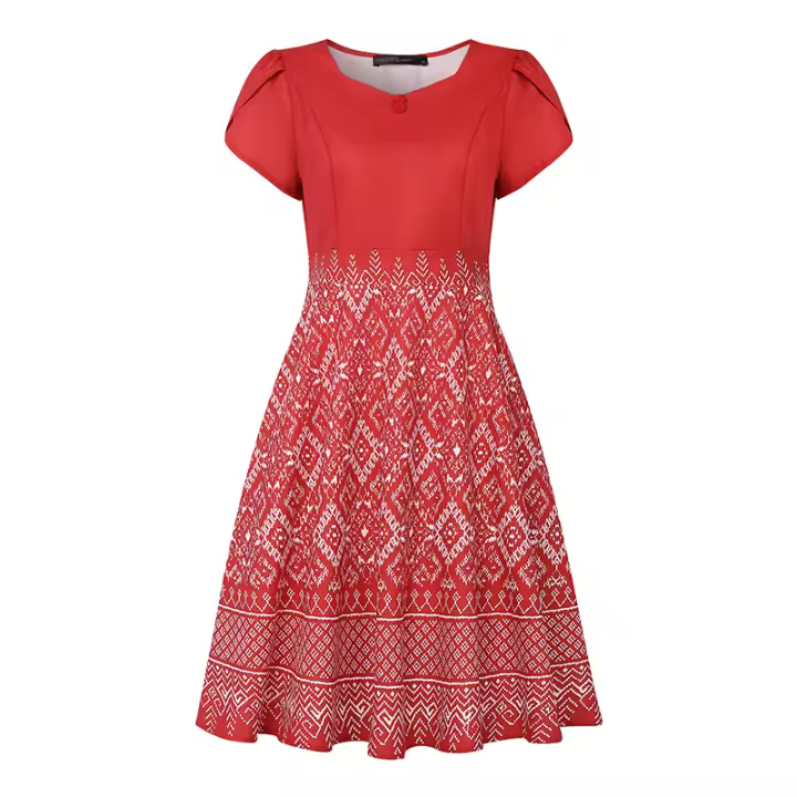 ZANZEA Vestido Elegante Para Mujer Con Estampado Étnico Manga Flor De Pétalo Cuello Cuadrado A-Line Longitud De Rodilla Vestidos De Fiesta Verano - 1