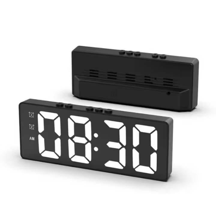 Reloj De Mesa Digital Con Espejo LED Alarma Snooze Pantalla De Mostrador Reloj Electrónico Para El Hogar Con Función De Temperatura - 1