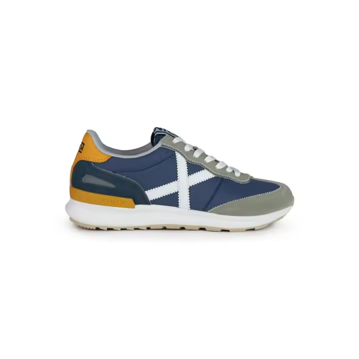 Zapatilla Munich Dynamo 67 - Diseño Clásico y Moderno - Azul con Detalles en Gris Blanco y Amarillo - 1
