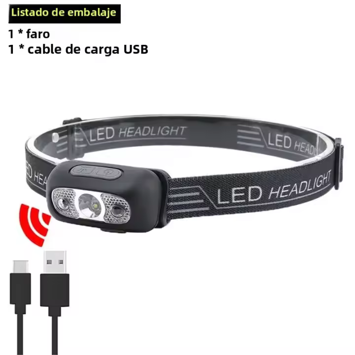 Linterna Frontal LED Mini Recargable Para Camping Pesca Y Deporte Foco Potente Lámpara Torcha Portátil Con Ángulo De Haz De 360° - 1