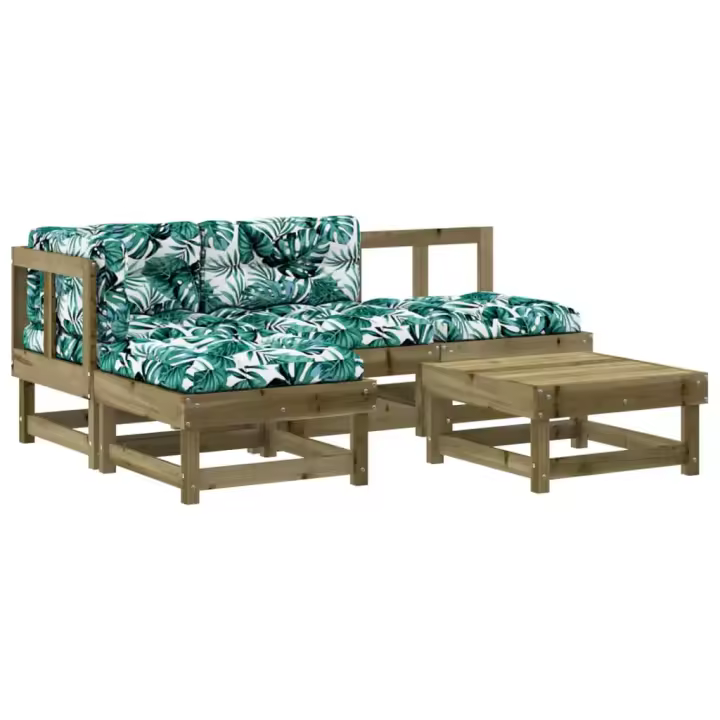 vidaXL Juego de muebles jardín 5 pzas y cojines madera pino impregnada - 1