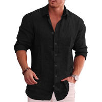 Camisa De Manga Larga Para Hombre Talla Grande Estilo Casual De Algodón Y Lino Color Sólido Camisa De Otoño Popular - details 2