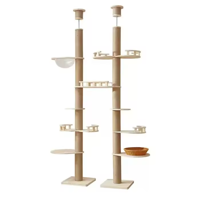 Cature, Torre para Gatos de Lujo, Árbol Rascador con Múltiples Plataformas y Hamaca, Color Beige, 80*40*235~247cm - 1
