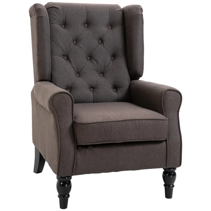 HOMCOM Sillón individual Sillón de relajación Sillón de orejas Silla individual Sillón de acento con tufting Pies de madera Poliéster74 x 86 x 102 cm - 1