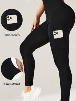 Tight-fitting Yoga Pants Para Mujer Negros Con Bolsillos Lado Elevador De Caderas Fitness High-waisted Leggings Cómodos De Pierna Larga Material Nylon Spandex - details 0