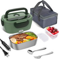 Fiambrera Eléctrica 1.5L 60W, 12V/24V+220V Gran Comida Térmico con Bolsa y Acero Inoxidable Tenedor Cuchara para Coche Camión Oficina - details 0