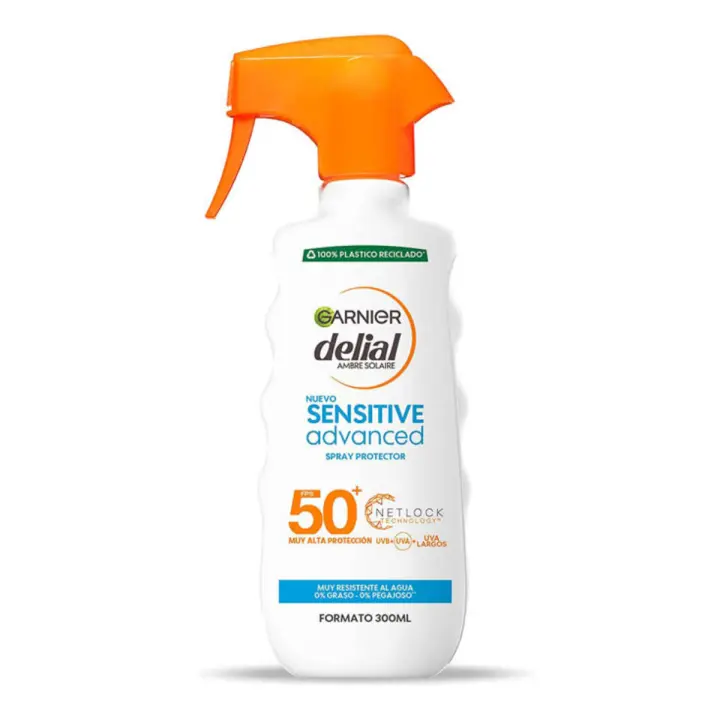 DELIAL Sensitive Advanced protector solar ceramide protect SPF-50+ pistola 270 ml muy resistente al agua y 0% graso - 1