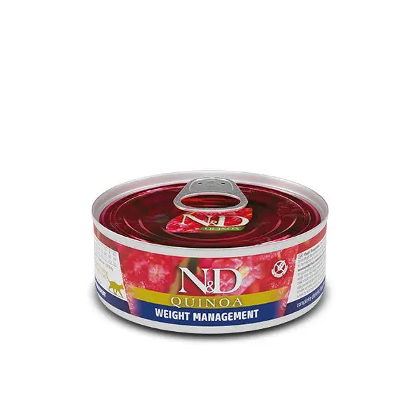 FARMINA N&D CAT QUINOA WEIGHT MANAGEMENT CAJA 24X80GR / WEIGHT MANAGEMENT LATA (CONTROL DE PESO) - 1