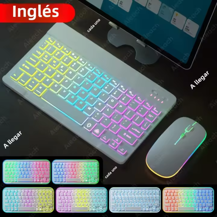 Teclado Inalámbrico Bluetooth Para Tableta Android iOS Windows Con Iluminación RGB Teclado Ratón Compatible Con iPad Y Teléfono - 1