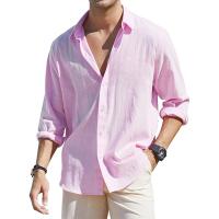 Camisa De Algodón Y Lino Para Hombre Ligera Transpirable Casual Con Mangas Largas Para Vacaciones Estilo Versátil Botones Abiertos - details 1