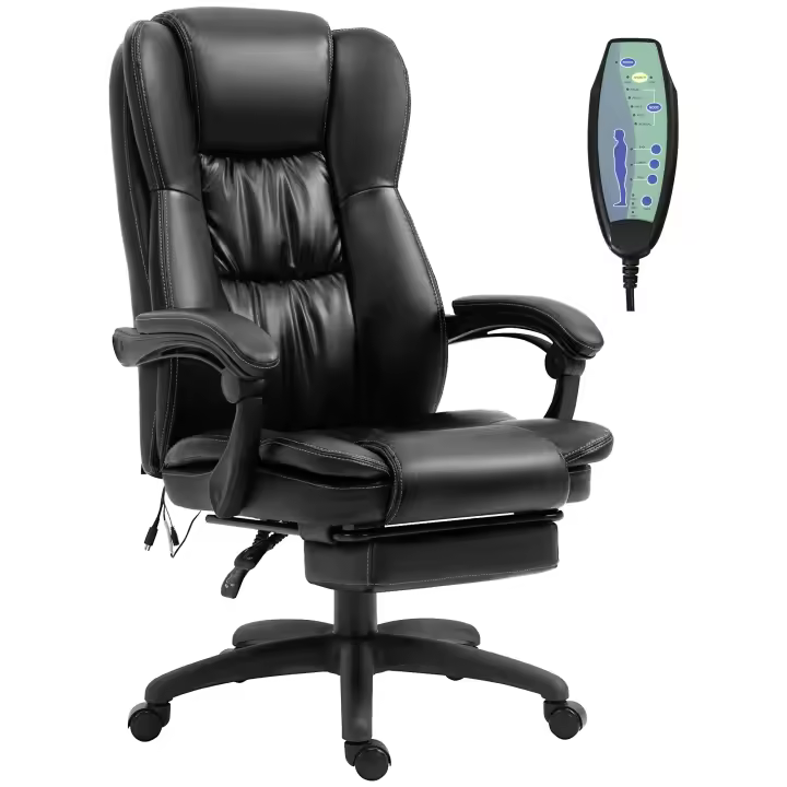 Vinsetto Silla de Oficina Ergonómica y Giratoria Silla de Escritorio Ajustable en Altura con 6 Puntos de Masaje Control Remoto y Reposapiés Retráctil 68,5x68,5x113-121 cm - 1