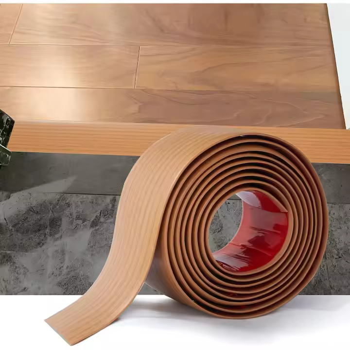 2M Tira de Transición de Piso PVC Tira de Umbral Autoadhesivo Perfil De Transición Tira Borde Suelo Tiras de Cubierta de Piso para Eliminar Juntas Tarima, 5cm Grano de Madera Gris Oscuro - 1