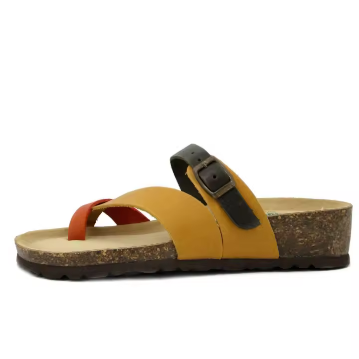 Sandalias de Mujer type chinclas en Piel marrón multicolor cuña Baja, BIONATURA, made in Italy - 1