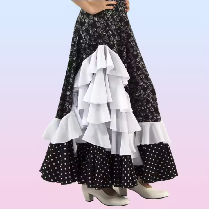 ANUKA Falda Niña Baile Flamenco 5 Volantes Estampado Lunares - 1