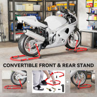 HOMCOM Caballete Moto Elevador Universal Carga 390 kg Soporte Rueda Delantera y Trasera Motocicleta Convertible con Adaptadores de Horquillas en U y L Ajustables y Ruedas para Reparación Mantenimiento - details 3