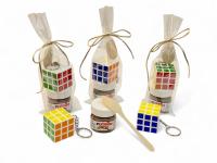 Lote de 10/15 regalos para niñas niños Nutella mini con cucharita de madera y cubo mágico de colores en bolsa de regalo lazo color champan regalos para niñas niños cumpleaños comuniones bodas regalos originales para niños - details 0