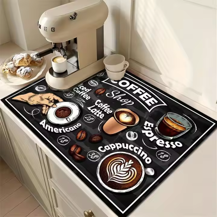 1pc Alfombra De Café Creativa Con Patrón Para Encimera De Cocina Absorción Rápida De Agua Para Utensilios Drenaje Para Escritorio Material De Arcilla De Diatomita - 1