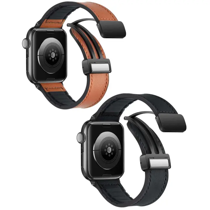 Correa de silicona y cuero suave para Apple Watch de 42/44/45/49 mm. Materiales de alta calidad, cómoda de llevar y diseño elegante. - 1
