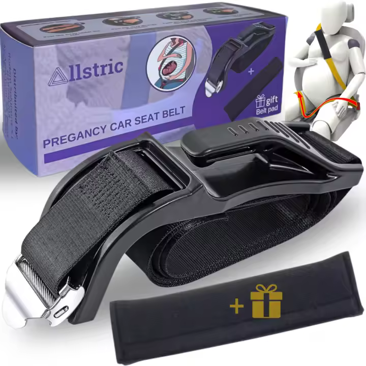 Cinturon Embarazada Coche + Almohadilla de REGALO Para Proteger de Impactos o Presiones. Adaptador Cinturon Embarazada o Personas Operadas Del Abdomen. Anclaje Cinturon Seguridad Portatil. Cinturon Premama Coche, Allstric - 1