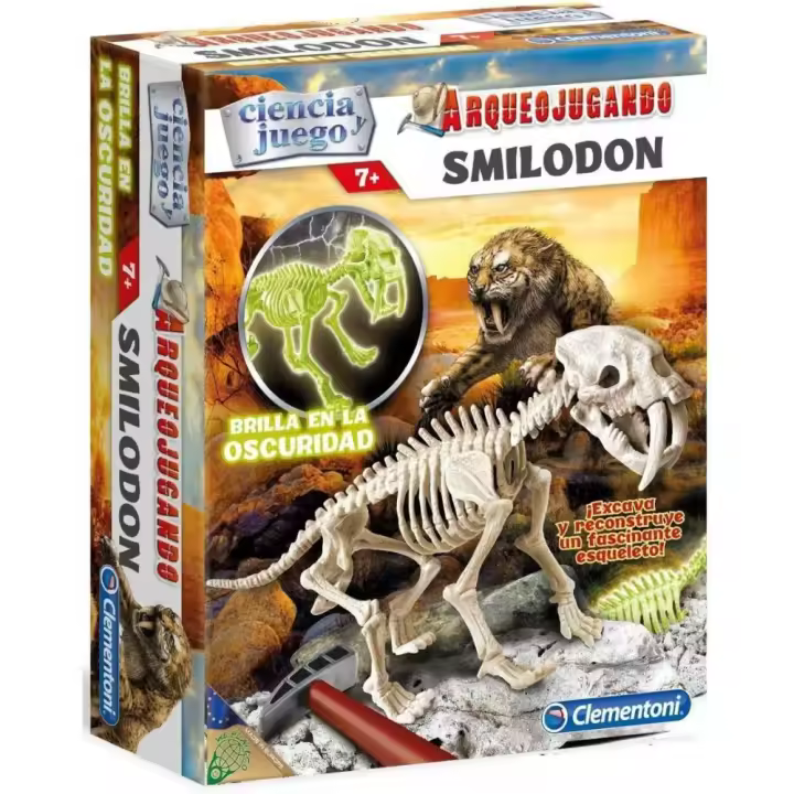 Arqueojugando Smilodon jugando aprendo juego de arqueología para excavar y montar dinosaurios, juguete científico CLEMENTONI - 1