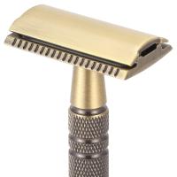 Afeitadora Clásica De Seguridad Para Hombres Con Cuchilla Intercambiable Estilo Latón Bronce Doble Faja Para Rostro Y Cuerpo - details 0