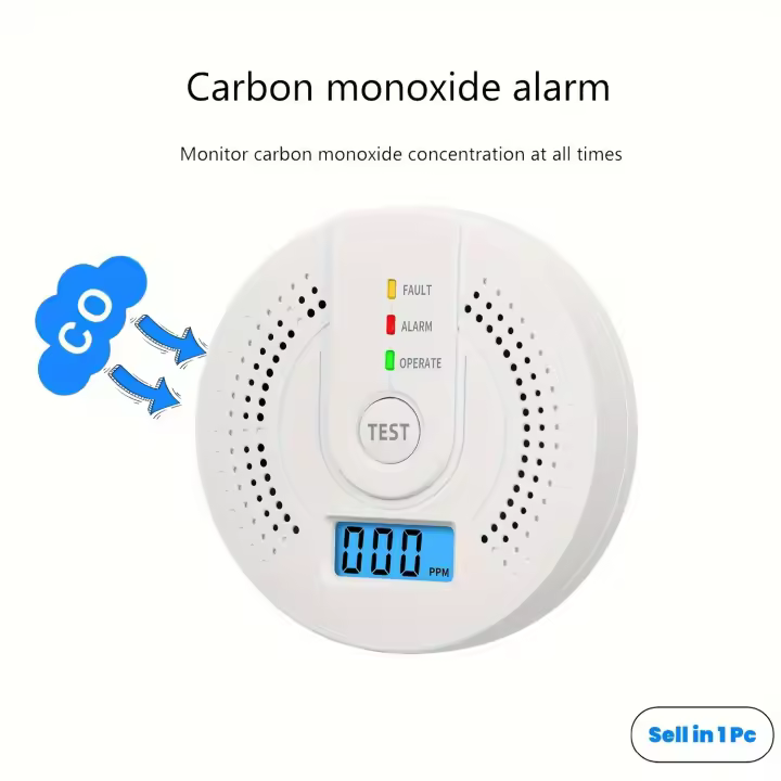 Detector de monóxido de Carbono, alimentación por watería con Pantalla LED, instalación simple - 1
