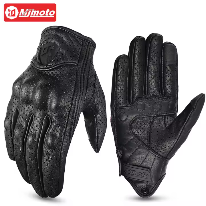 Guantes De Motocicleta Para Hombres En Cuero Perforado Vintage Para Verano Guantes De Motocross Táctiles Para Ciclismo Y Motociclismo - 1