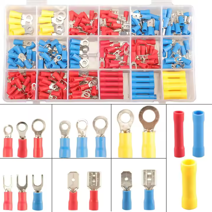 Kit De Conectores De Cable 300pcs 18 Tipos Incluyendo Anillos Spade Fork Butt 6.3mm Macho Y Hembra Para Electricidad Y Reparación De Electrónica - 1