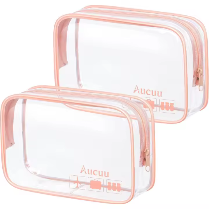 2 PCS Neceser de Aseo Transparente, Bolsas Portátil de Maquillaje de PVC, Bolsas Transparentes para avión, Bolsa de Cosmético Organizador Mujer Impermeables para Viajes, Almacenamiento, Baño - 1