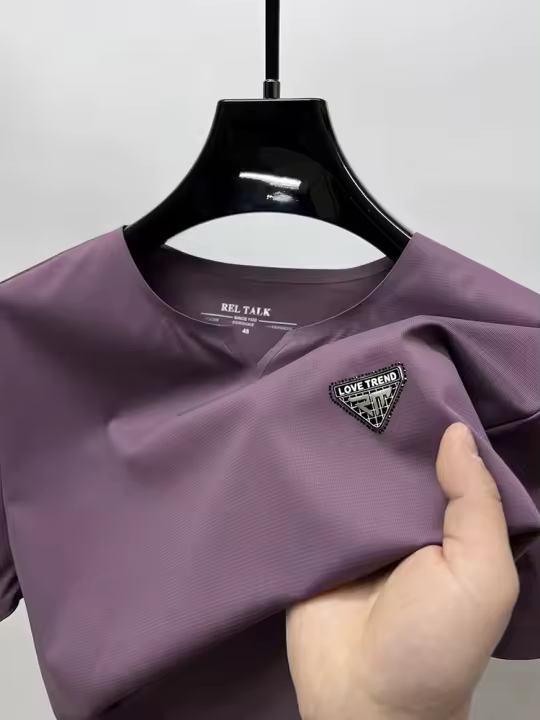 Camiseta De Manga Corta Para Hombre Marca De Alta Gama Estampada Algodón De Seda Hielo Trend Summer Casual Comodidad Top Fresco - 1