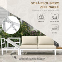 Outsunny Conjunto de Muebles de Jardín Exterior 4 Piezas Juego de Muebles de Terraza Incluye 2 Sofás Dobles 1 Sofá Esquinero Reclinable y Mesa de Centro con Cojines para Patio Crema - details 5