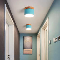 Lámpara De Techo Moderna LED Pequeña Con Decoración De Madera Redonda Iluminación Interior Creativa Para Pasillo Balcón Oficina - details 8